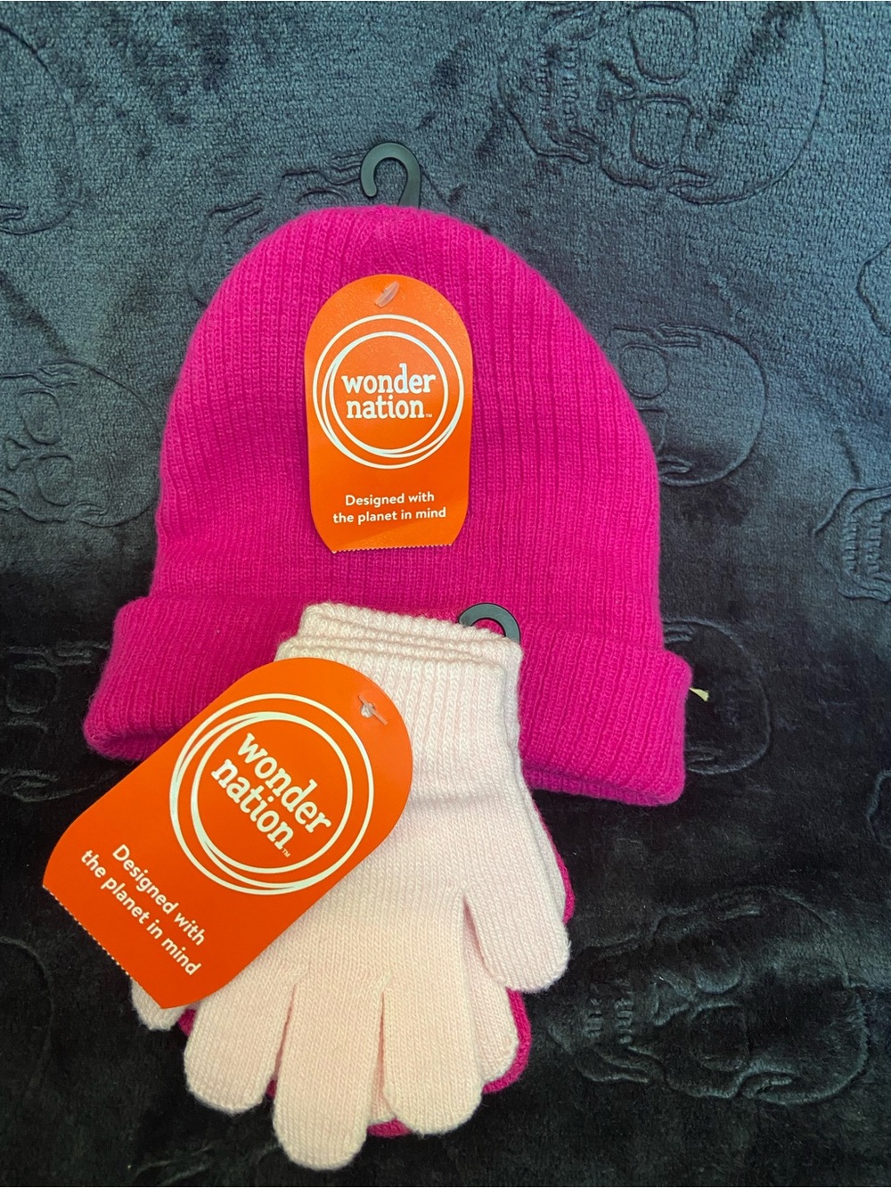 wonder nation Hot Pink Beanie with Light Pink Knit Gloves